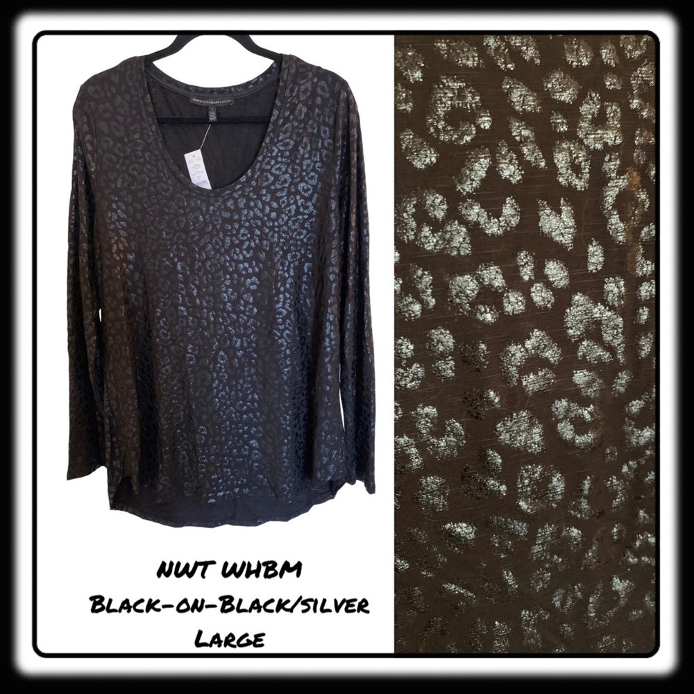NWT WHBM Black-on-Black/silver animal print lightweight top Large